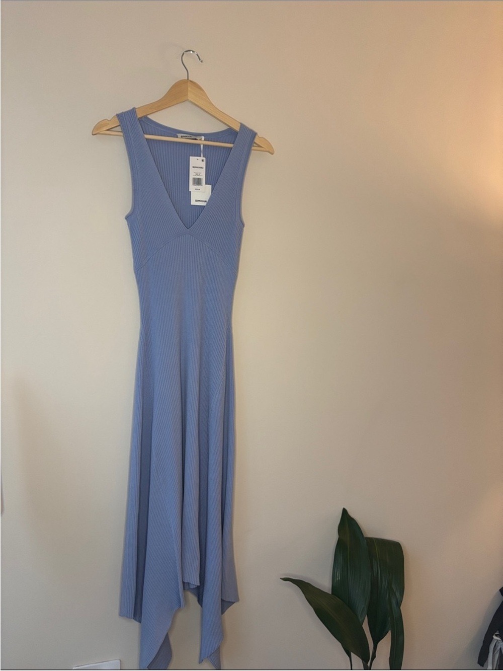 SIMKHAI Kiara Ribbed Knit Handkerchief Maxi Dress Blue - Picture 2 of 9